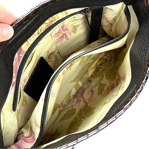 Brighton Satchel, Black Pebble grained, Brown Croc embossed Leather Shoulder Bag - Picture 5 of 6